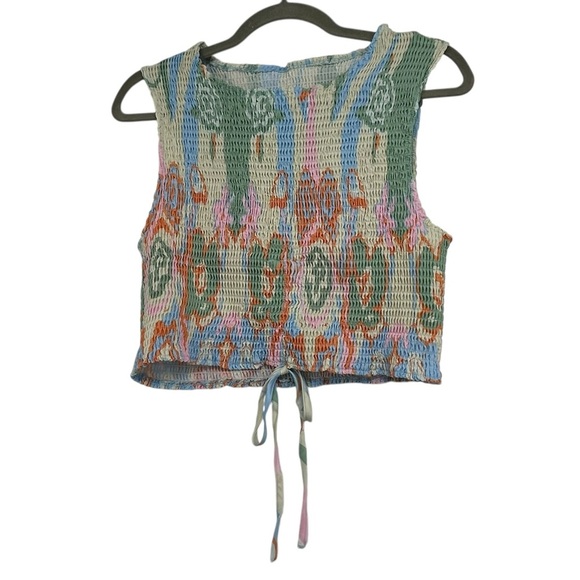 Boho Floral Print Two Piece Set Women’s XL | Smocked Crop Tank & Wide Leg Pants - Picture 6 of 14